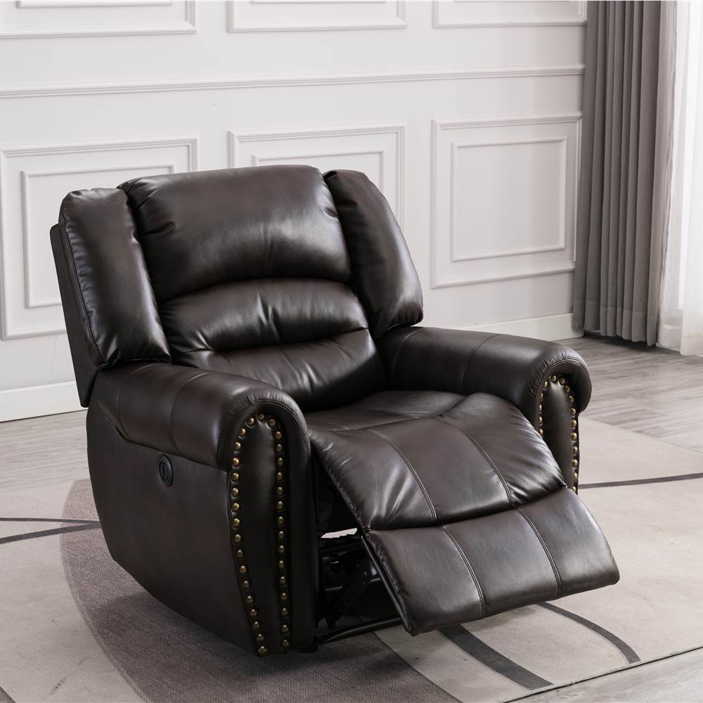 1-seat PU Leather Electric Recliner with USB Port Brown