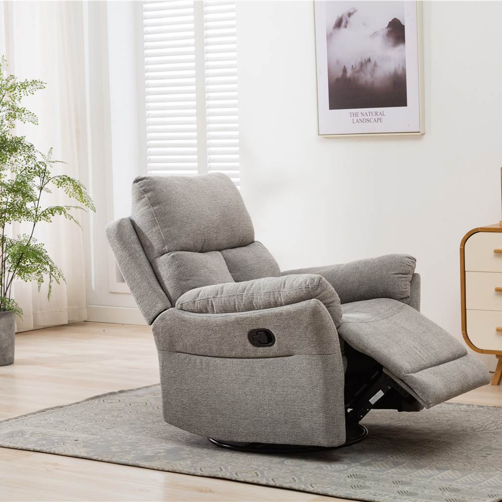 

1-seat Swivel Rocker Fabric Recliner with Backrest and Armrests for Living Room, Bedroom, Office, Hotel, Bar - Silver