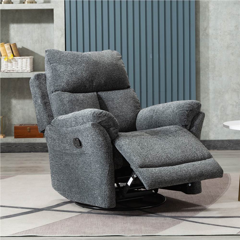 

1-seat Swivel Rocker Fabric Recliner with Backrest and Armrests for Living Room, Bedroom, Office, Hotel, Bar - Smoke Grey