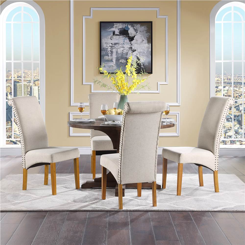 

TOPMAX Linen Upholstered Armless Dining Chair Set of 4, with High Backrest and Solid Wood Legs for Office, Bedroom, Living Room, Cafe - Beige