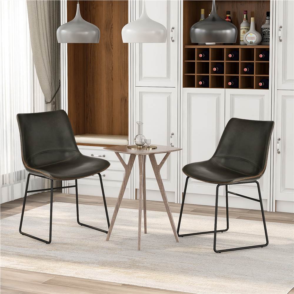 

TREXM Vintage Armless Leather Dining Chair Set of 2, with Metal Frame for Kitchen, Living Room, Rest Area, Office, Cafe - Grey