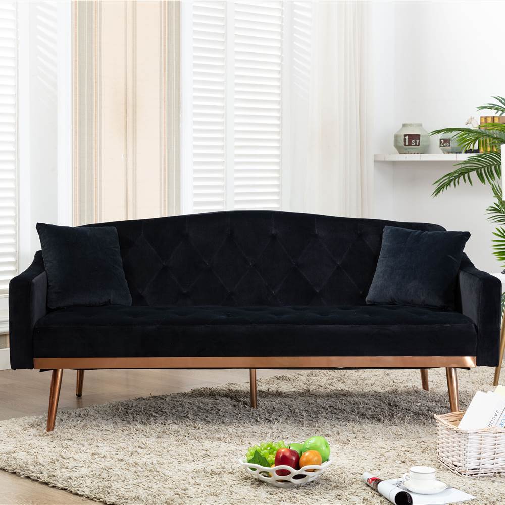 

COOLMORE 2-seat Velvet Sofa Bed with Stainless Feet for Living Room, Bedroom, Office, Apartment - Black