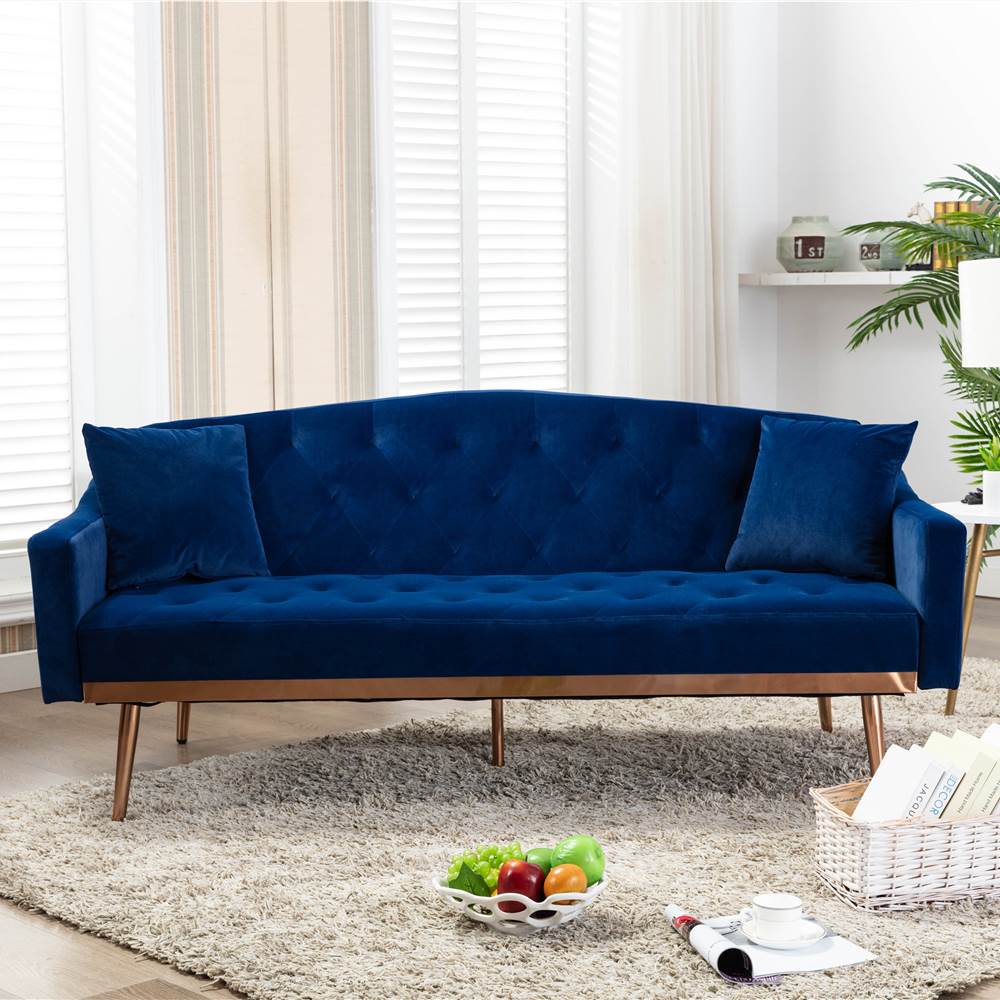 COOLMORE 2-seat Velvet Sofa Bed with Stainless Feet for Living Room, Bedroom, Office, Apartment - Navy