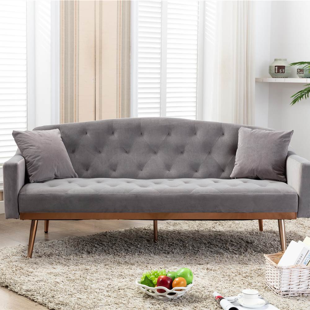 

COOLMORE 2-seat Velvet Sofa Bed with Stainless Feet for Living Room, Bedroom, Office, Apartment - Grey
