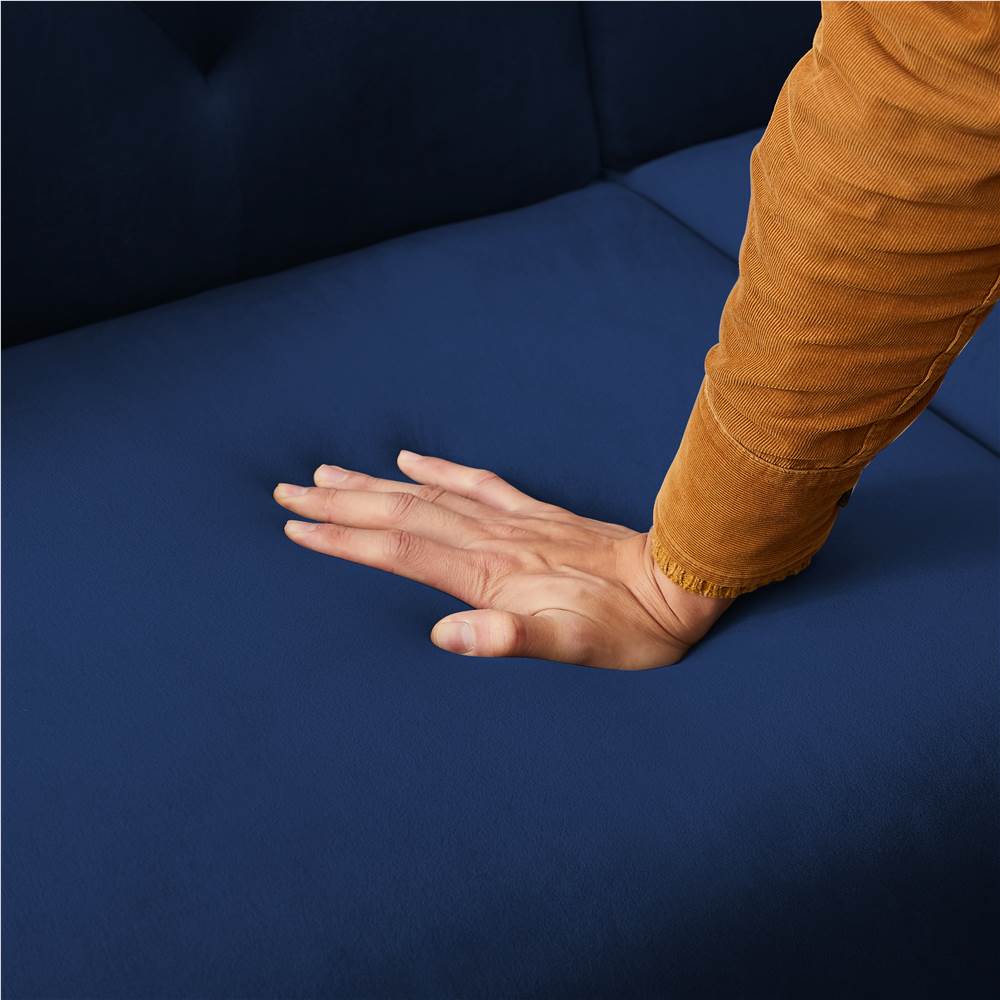 

FUTON SOFA SLEEPER NAVY BLUE VELVET WITH 2 PILLOWS