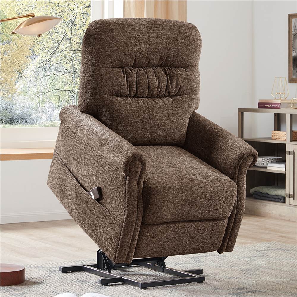 Orisfur Soft Fabric Upholstery Electric Massage Lift Recliner with Remote Control for Office, Home Theater, Living Room - Brown