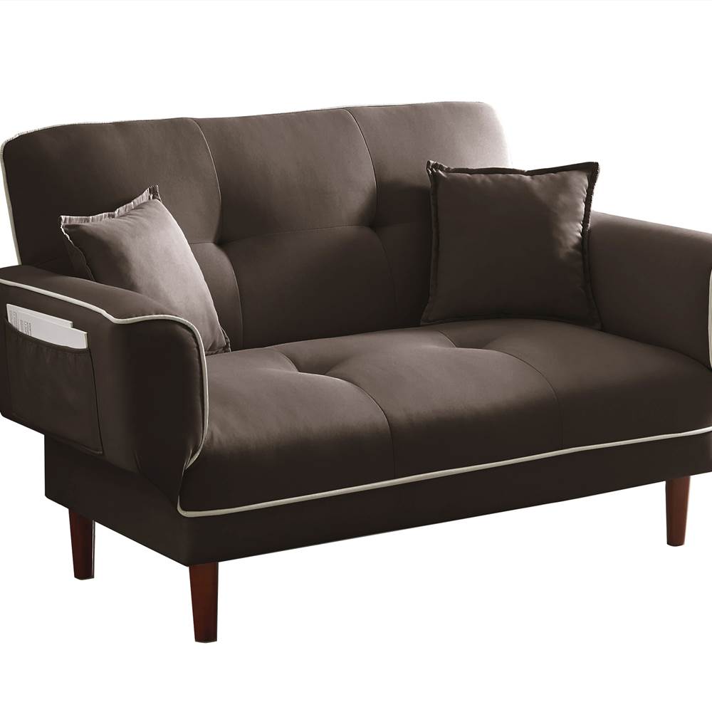 Twin Size Linen Upholstered Sofa Bed with 2 Pillows Brown