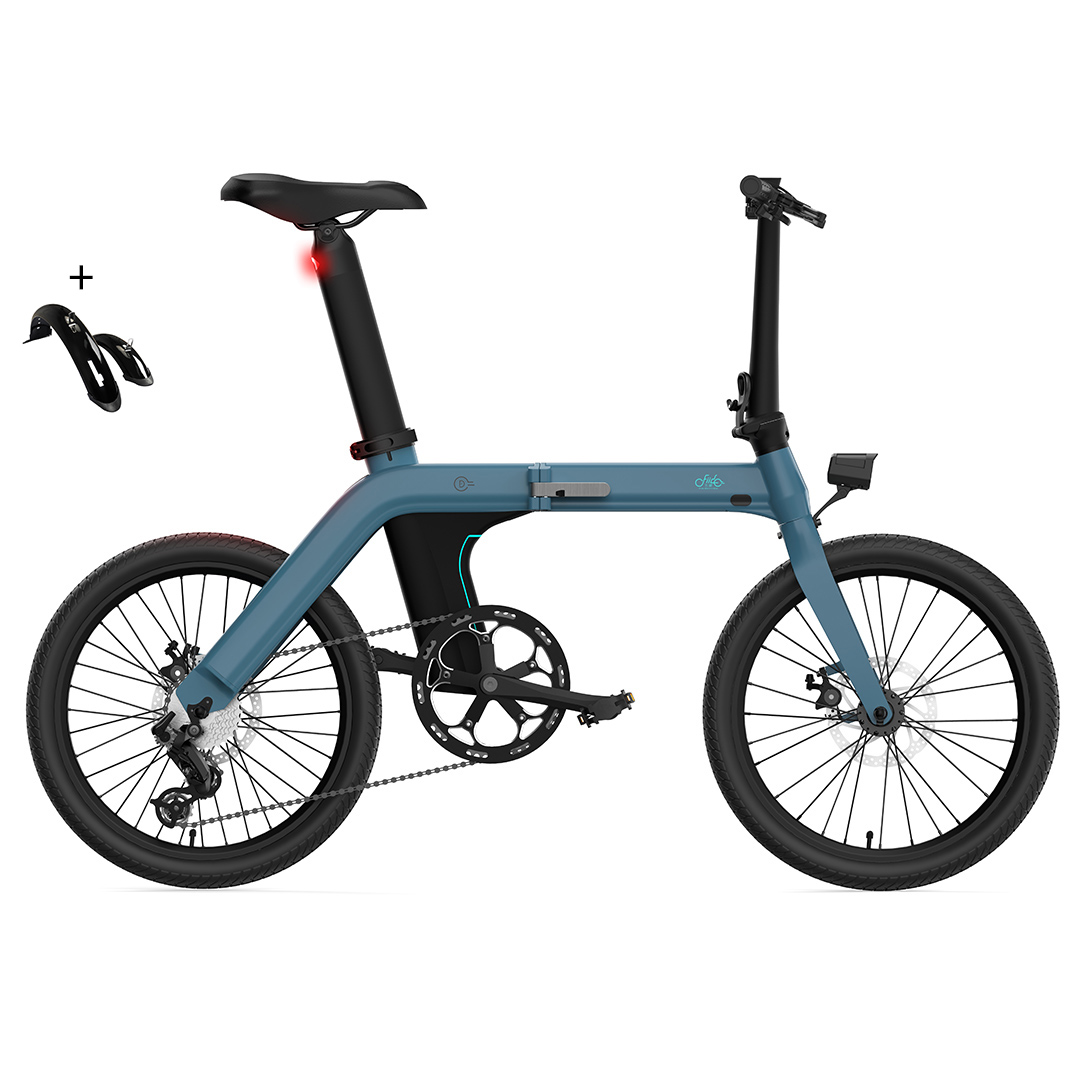 FIIDO D11 Katlanır Elektrikli Moped Bisiklet 20 İnç Lastik 25km / s Maksimum Hız Üç Mod 11.6AH Lityum Pil 100km Menzilli Ayarlanabilir Koltuk Yetişkinler İçin LCD Ekranlı Çift Diskli Frenler Gençler + Çamurluklar - Mavi