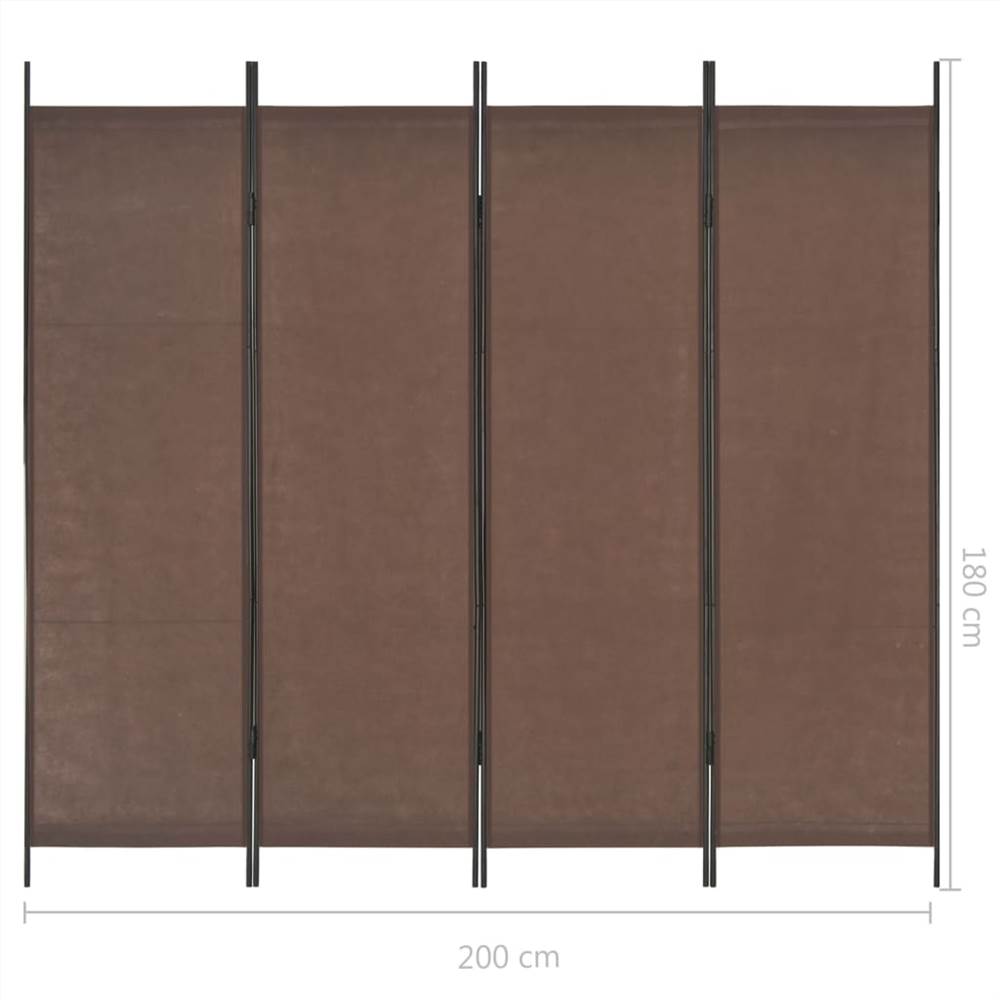 4-Panel Room Divider Brown 200x180 cm