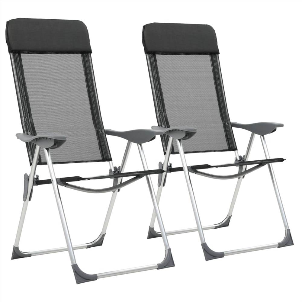 44305  Folding Camping Chairs 2 pcs Black Aluminium