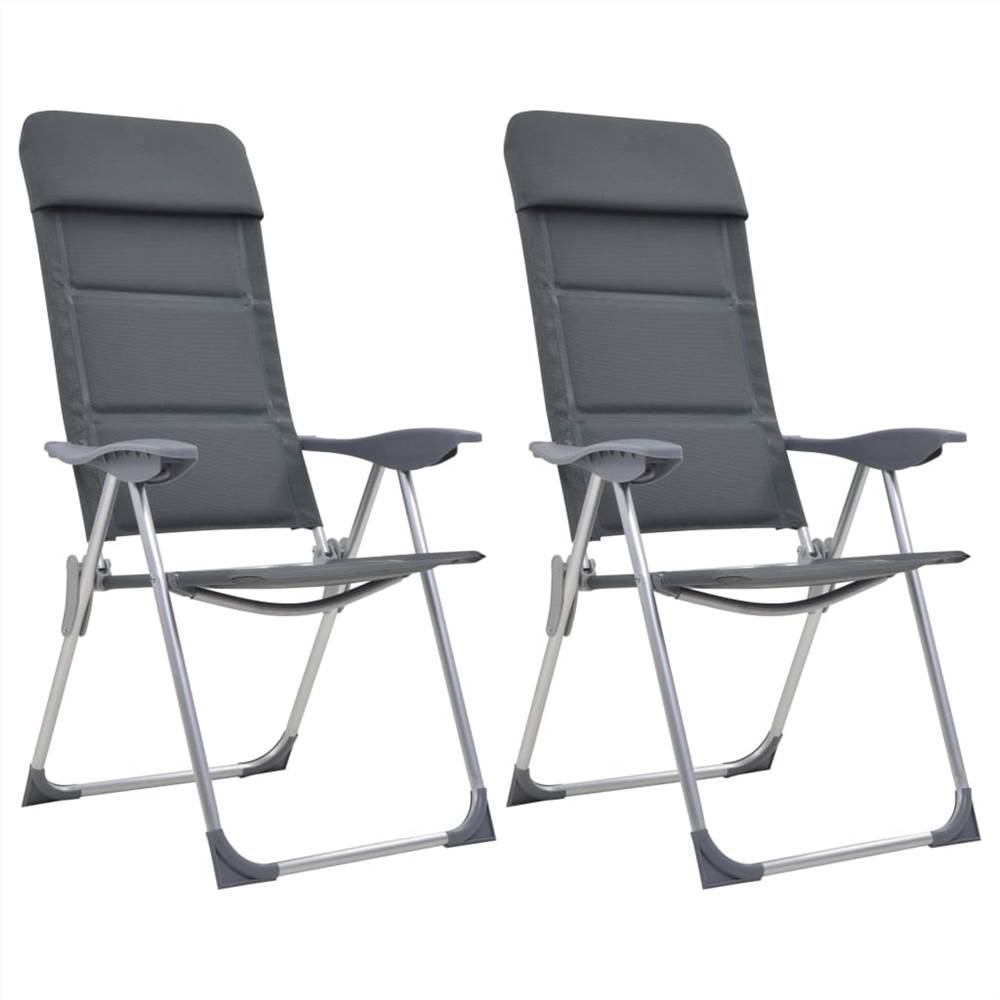 44312  Camping Chair 2 pcs Grey 58x69x111 cm Aluminium