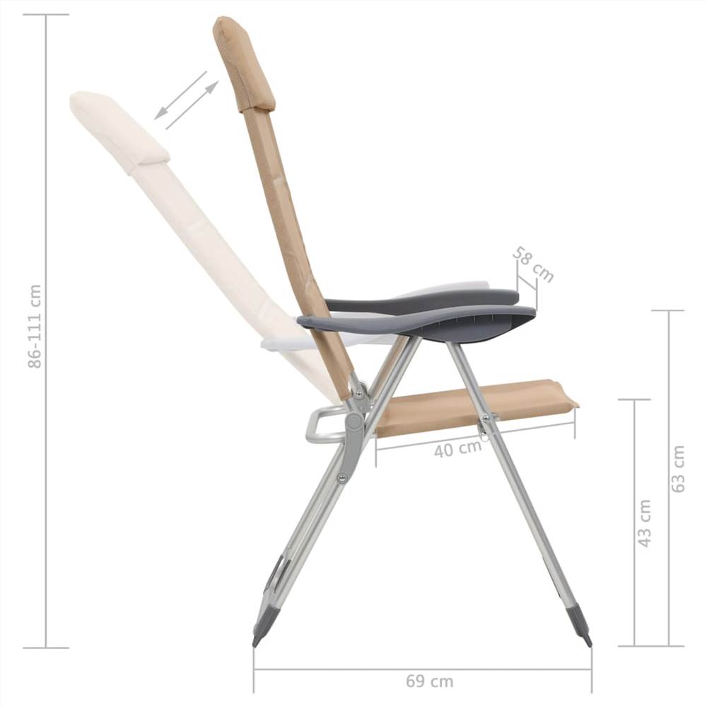 44314  Camping Chairs 2 pcs Cream 58x69x111 cm Aluminium