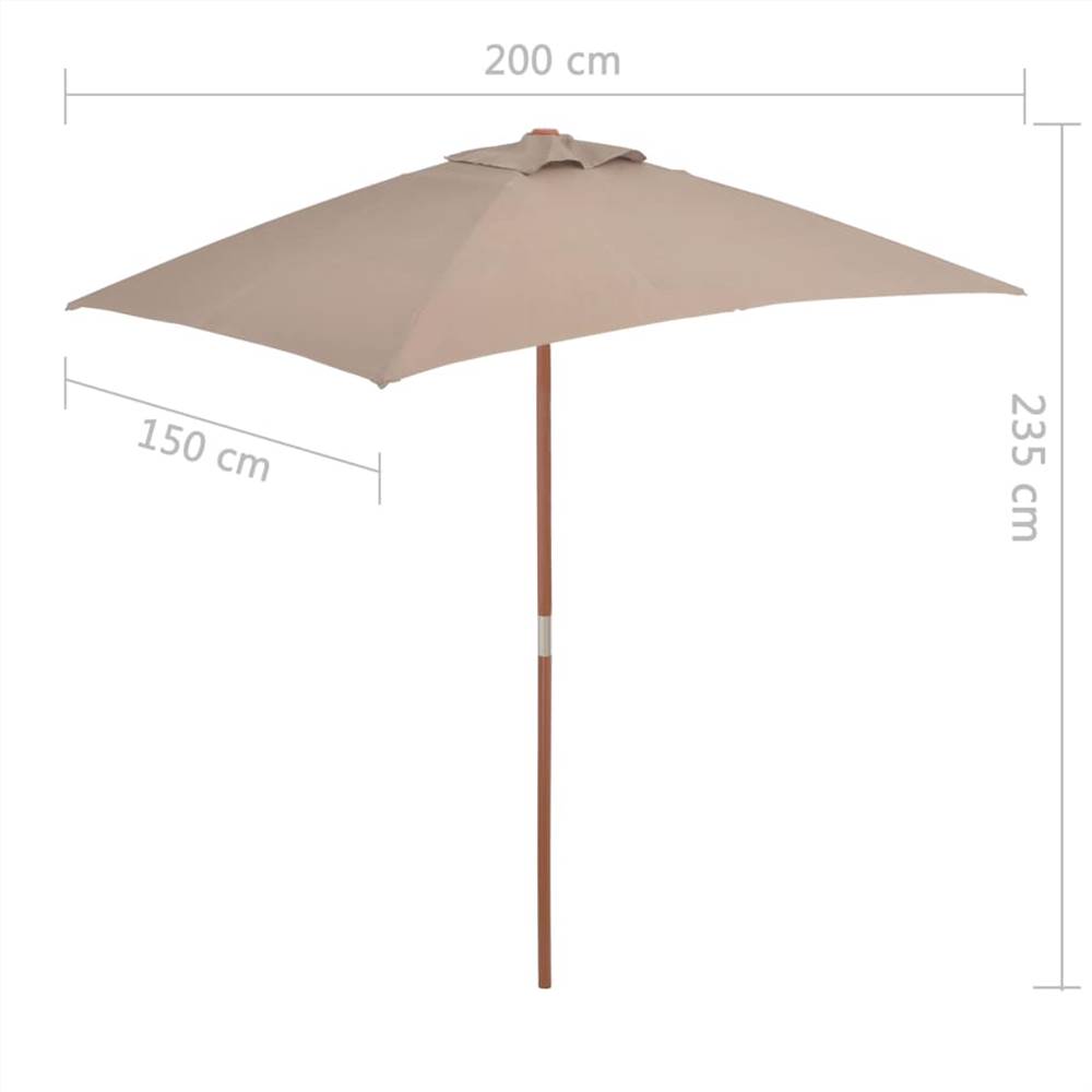 Outdoor Parasol with Wooden Pole 150x200 cm Taupe