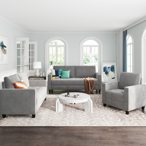 

Orisfur 1+2+3-Seat Velvet Upholstered Sofa Set with Armrests and Backrest for Living Room, Bedroom, Office, Apartment - Gray