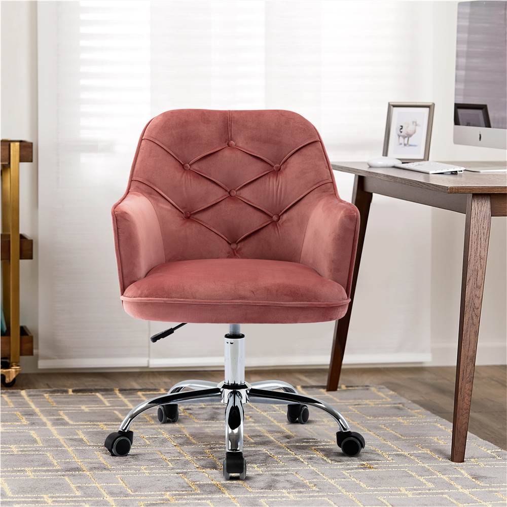 

COOLMORE Velvet Swivel Chair Height Adjustable with Curved Backrest and Casters for Office, Bedroom, Living Room, Dining Room - Red