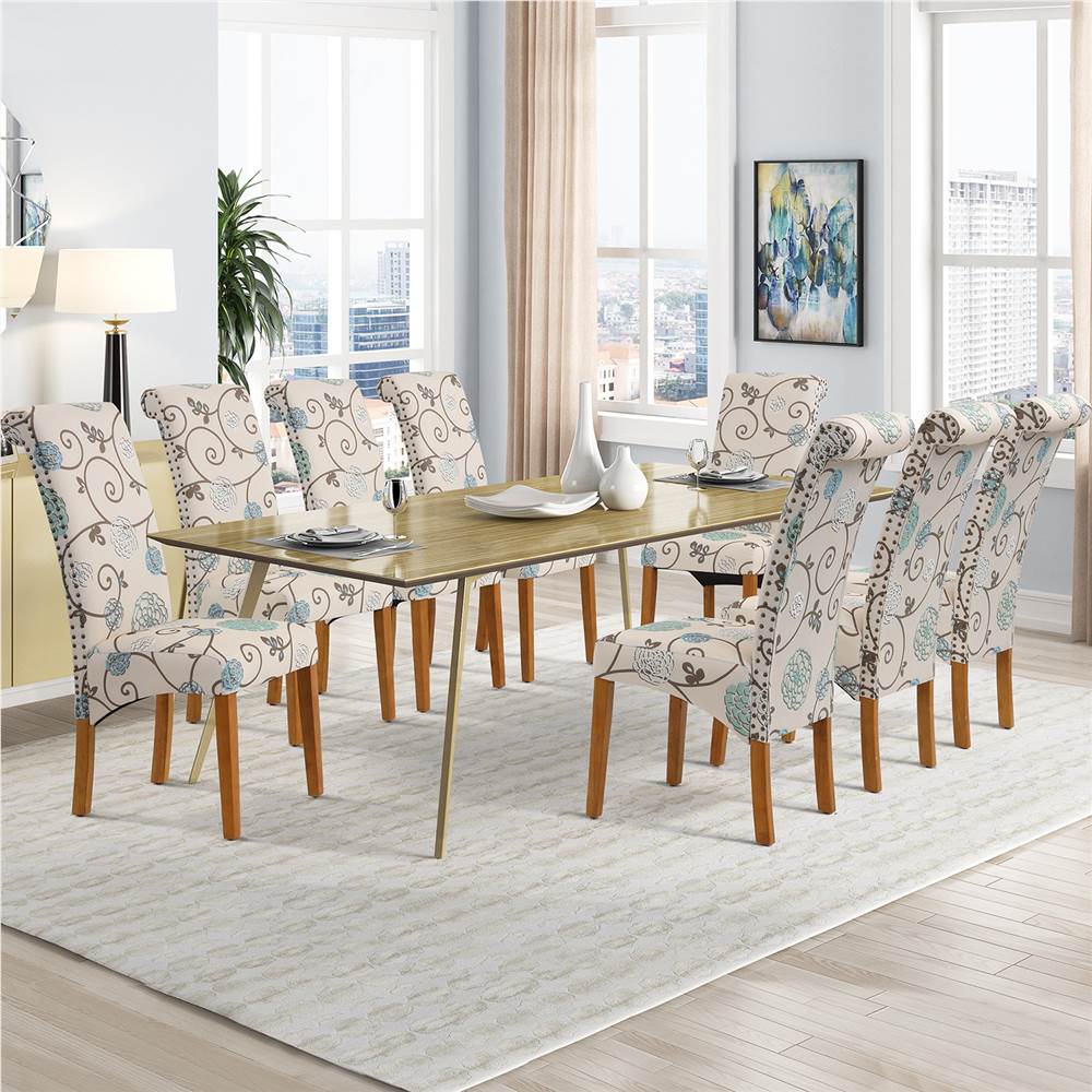Linen Upholstered Dining Chair Set Of 2, With Backrest And Rubber Wood Feet, For Kitchen, Living Room, Bedroom, Office, Cafe - Flower 8 DINNING CHAIR