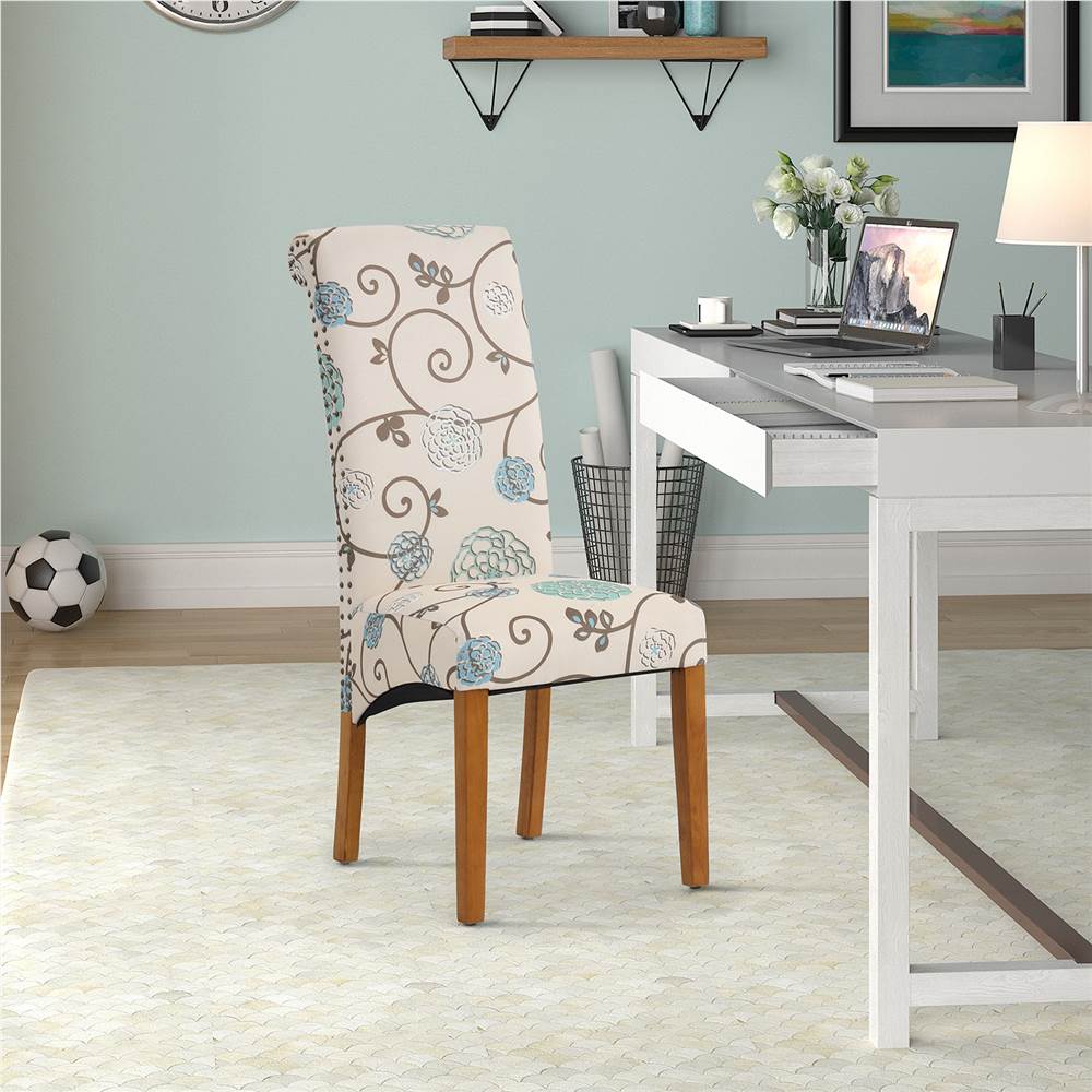 Linen Upholstered Dining Chair Set Of 2, With Backrest And Rubber Wood Feet, For Kitchen, Living Room, Bedroom, Office, Cafe - Flower 9 DINNING CHAIR