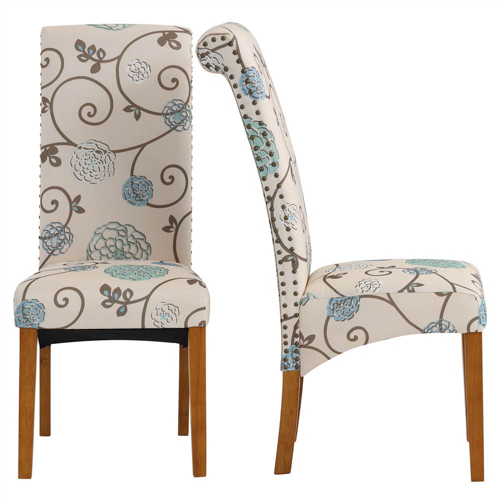 Linen Upholstered Dining Chair Set Of 2, With Backrest And Rubber Wood Feet, For Kitchen, Living Room, Bedroom, Office, Cafe - Flower 10 DINNING CHAIR