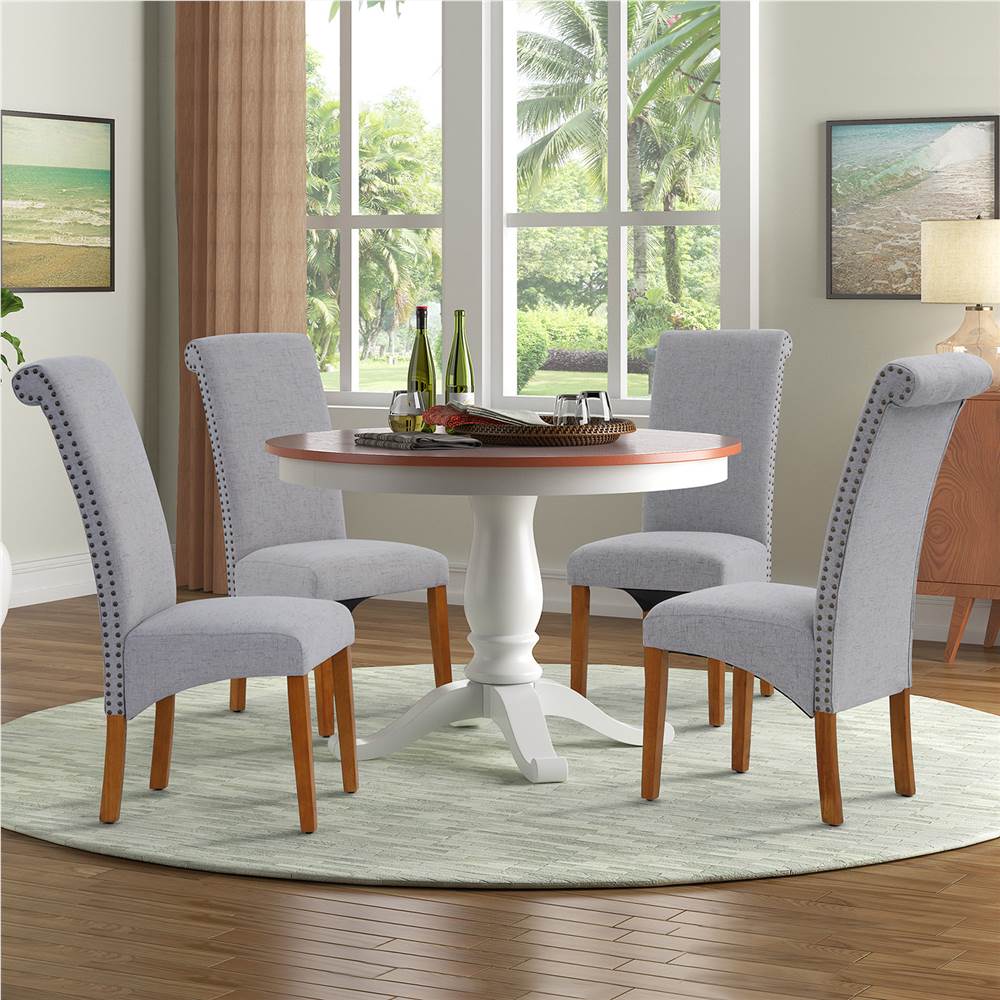 Linen Upholstered Dining Chair Set Of 2, With Backrest And Rubber Wood Feet, For Kitchen, Living Room, Bedroom, Office, Cafe - Light Grey 7 DINNING CHAIR
