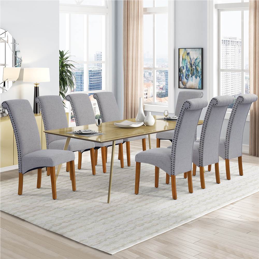 Linen Upholstered Dining Chair Set Of 2, With Backrest And Rubber Wood Feet, For Kitchen, Living Room, Bedroom, Office, Cafe - Light Grey 8 DINNING CHAIR