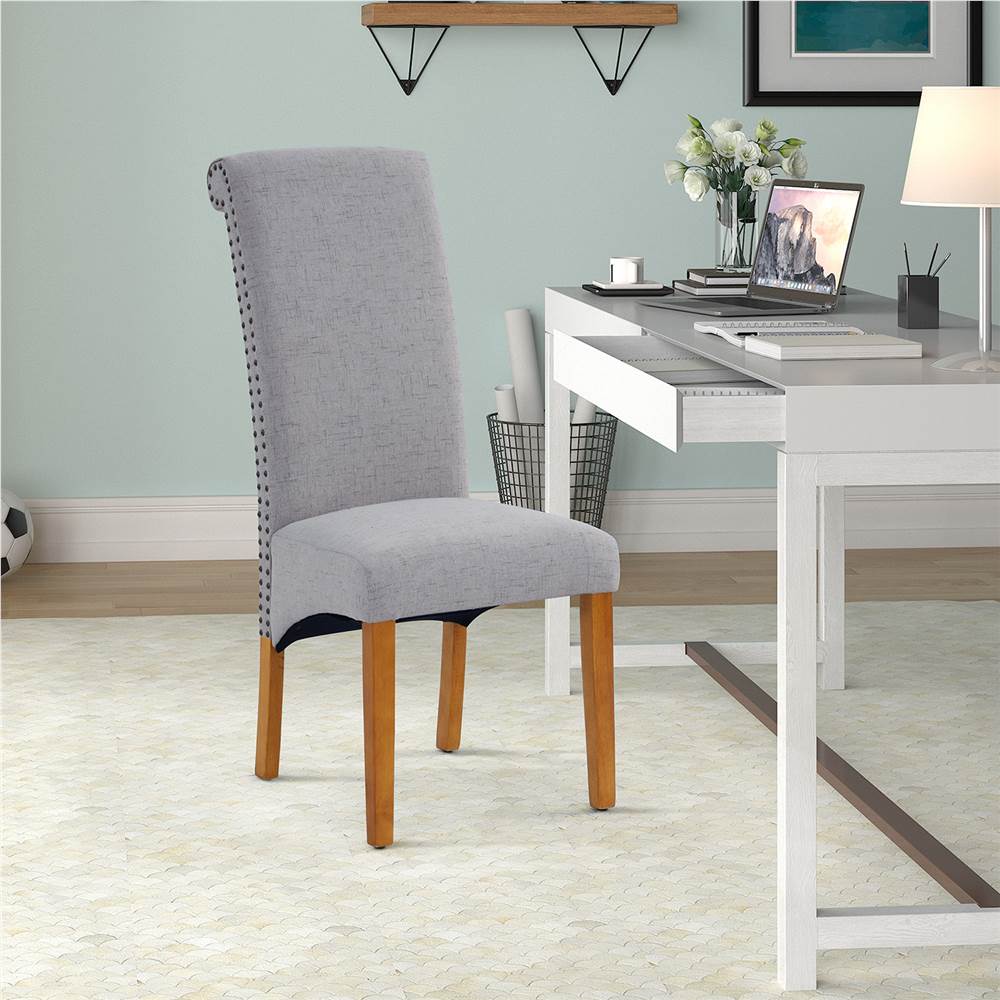 Linen Upholstered Dining Chair Set Of 2, With Backrest And Rubber Wood Feet, For Kitchen, Living Room, Bedroom, Office, Cafe - Light Grey 9 DINNING CHAIR
