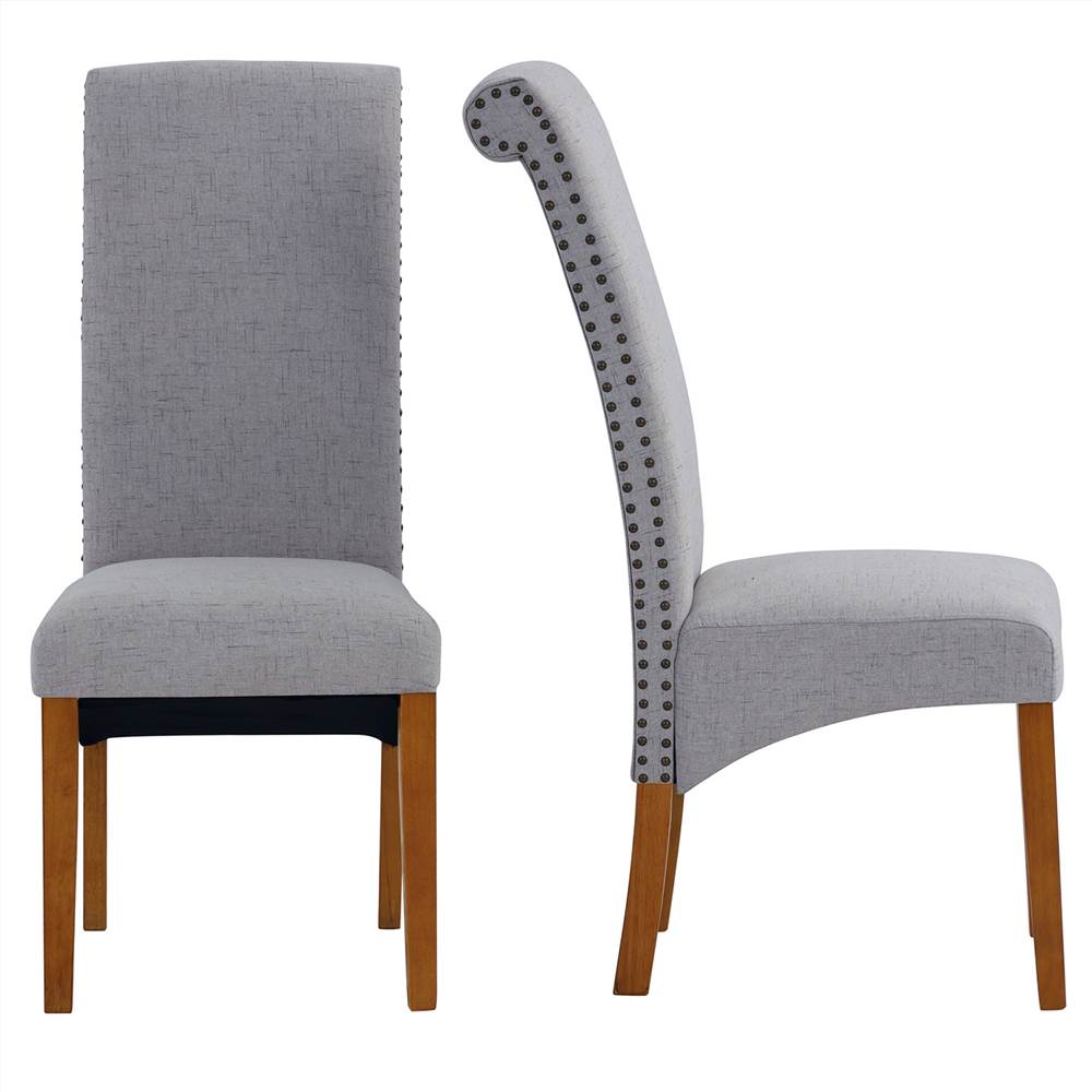 Linen Upholstered Dining Chair Set Of 2, With Backrest And Rubber Wood Feet, For Kitchen, Living Room, Bedroom, Office, Cafe - Light Grey 10 DINNING CHAIR