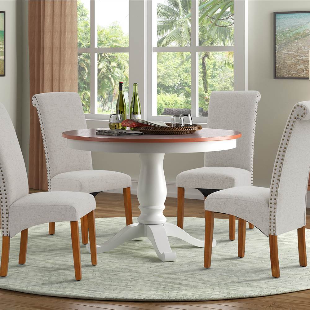 Linen Upholstered Dining Chair Set Of 2, With Backrest And Rubber Wood Feet, For Kitchen, Living Room, Bedroom, Office, Cafe - Beige 7 DINNING CHAIR