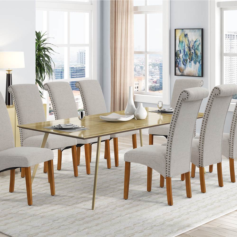 Linen Upholstered Dining Chair Set Of 2, With Backrest And Rubber Wood Feet, For Kitchen, Living Room, Bedroom, Office, Cafe - Beige 8 DINNING CHAIR