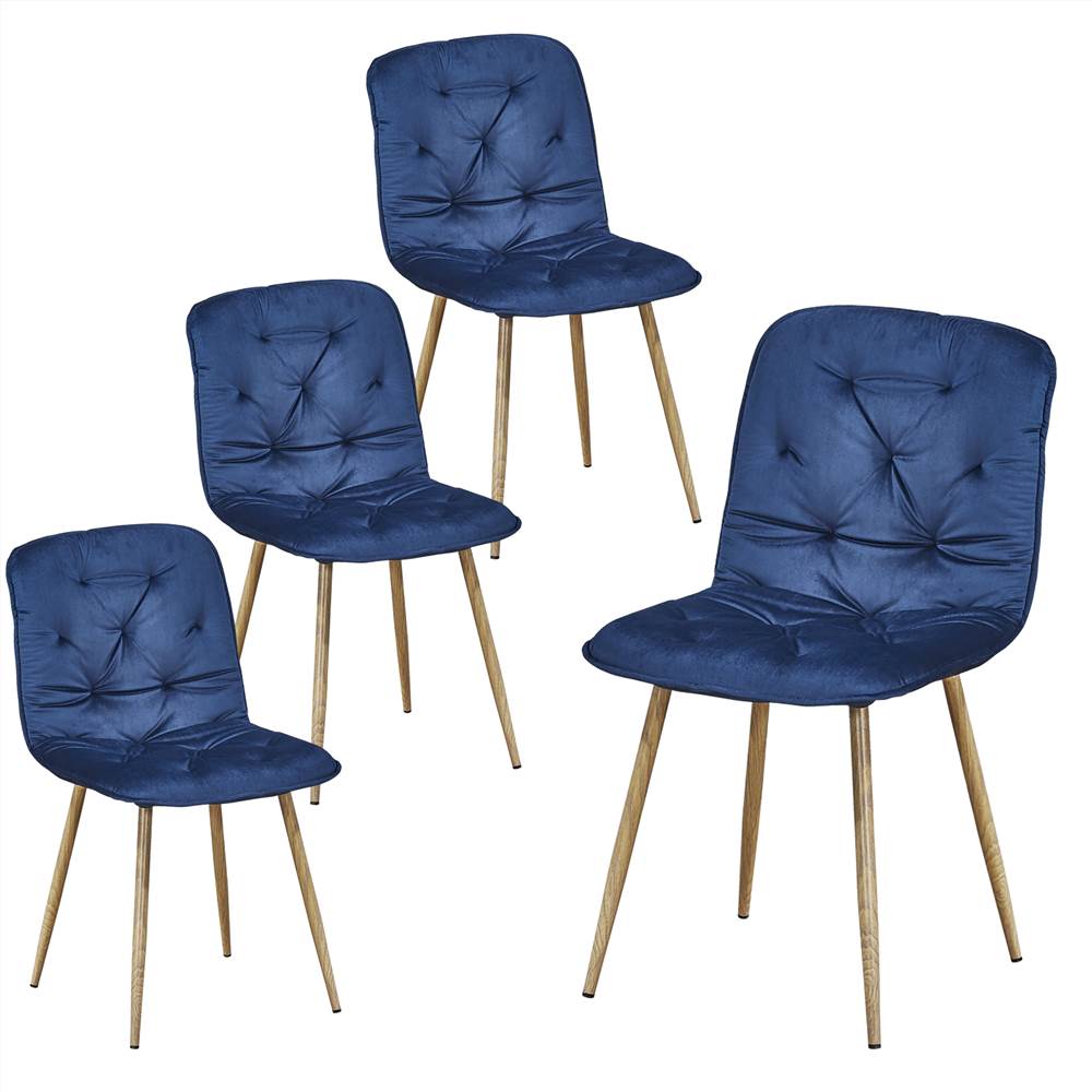 

Velvet Fabric Dining Chair Set of 4, with Backrest and Steel Feet, for Kitchen, Living Room, Tavern, Office, Cafe - Blue
