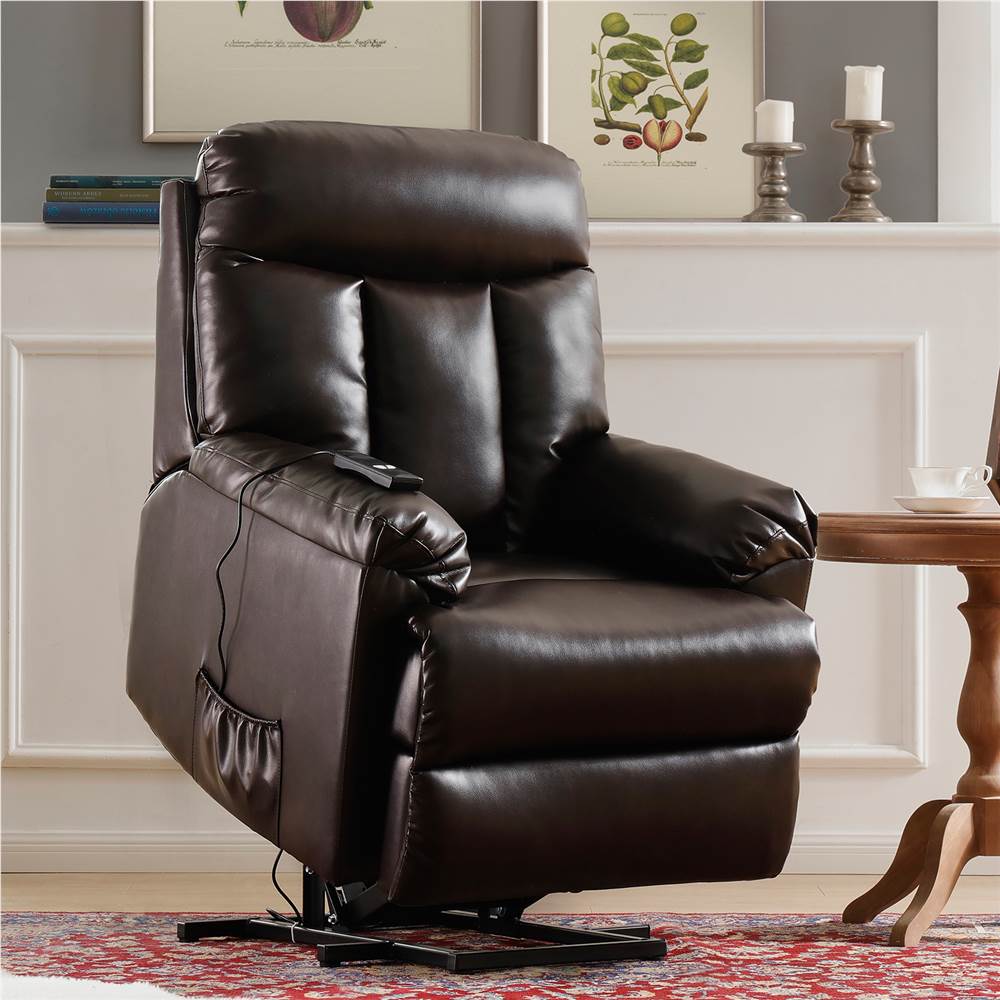 

Orisfur PU Leather Electric Lift Recliner with Remote Control and Side Pocket for Living Room, Bedroom, Home Theater, Office - Brown