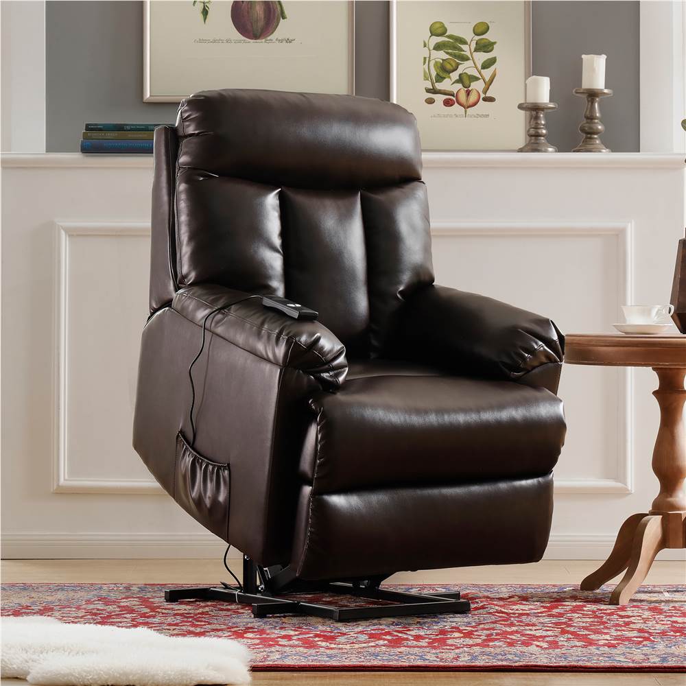 

Orisfur PU Leather Electric Lift Recliner with Remote Control and Side Pocket for Living Room, Bedroom, Home Theater, Office - Brown