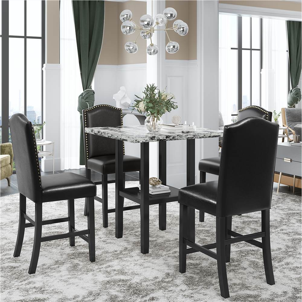 TOPMAX 5 Pieces Dining Set, Including 1 Square Table with Storage Shelf and 4 Chairs, for Kitchen, Living room, Cafe - Black Chair + Gray Table