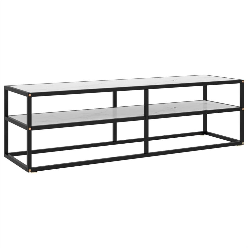 

TV Cabinet Black with White Marble Glass 140x40x40 cm