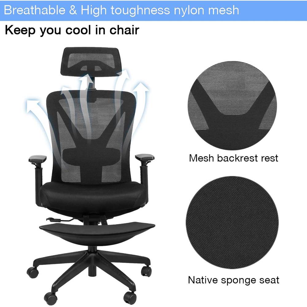 

Reclining Office Chair - 300 LB Capacity Ergonomic Computer Mesh Recliner - Executive Swivel Office Desk Chair - Task Chair with Hidden Footrest and Lumbar Support (Black