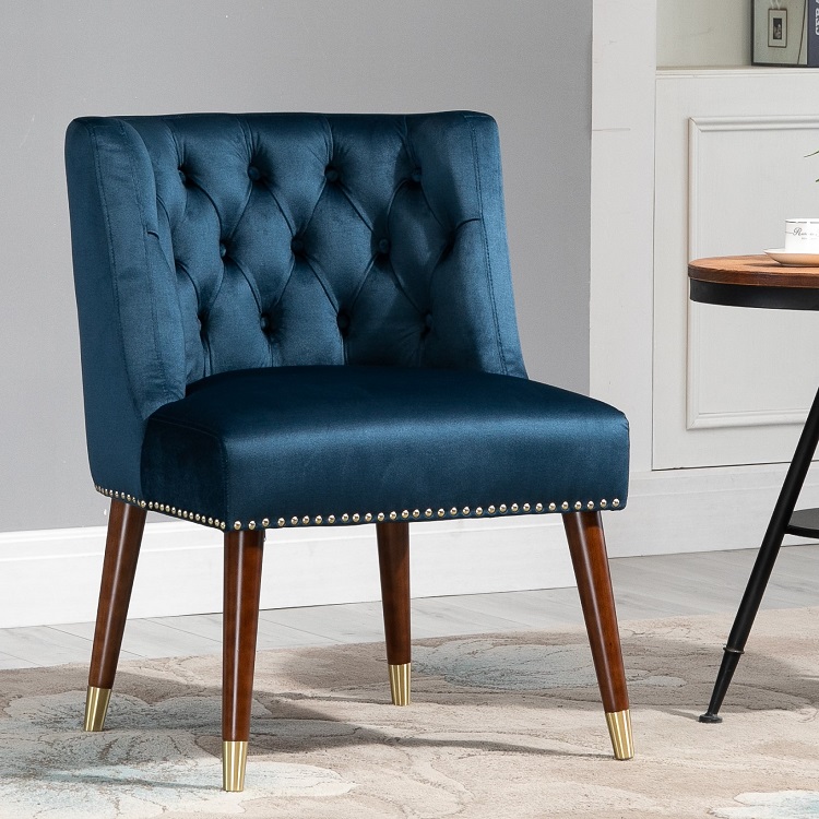 

Velvet Fabric Dining Chair Set of 2, with Curved Backrest and Wood Feet, for Kitchen, Living Room, Tavern, Office, Cafe - Blue