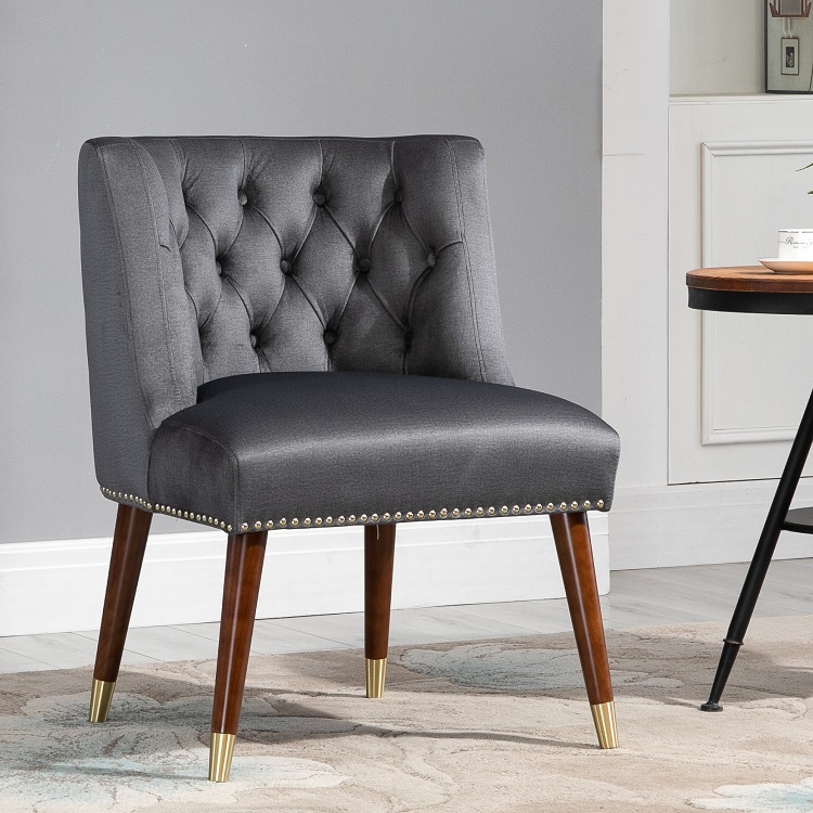

Velvet Fabric Dining Chair Set of 2, with Curved Backrest and Wood Feet, for Kitchen, Living Room, Tavern, Office, Cafe - Gray