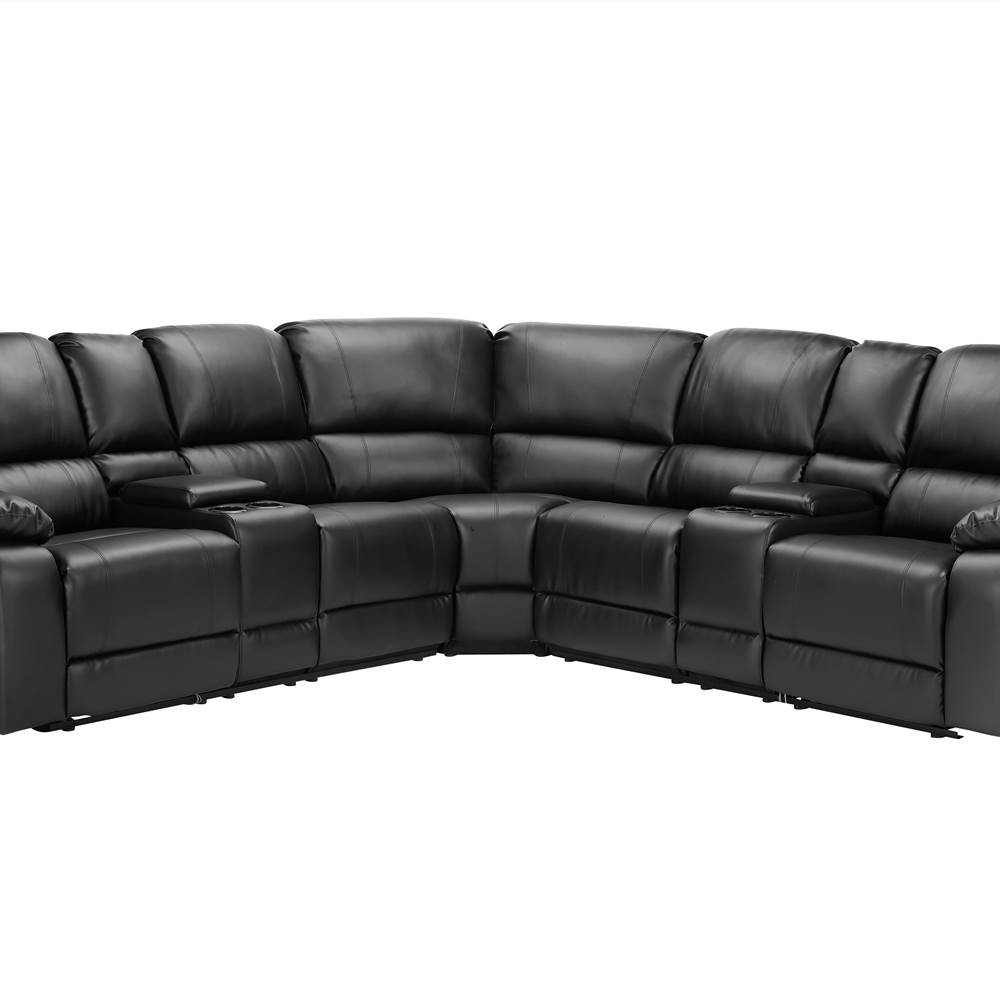 

PU Leather Upholstered Combination Sofa Set with Backrest and Armrests Suitable for Multiple People - Black