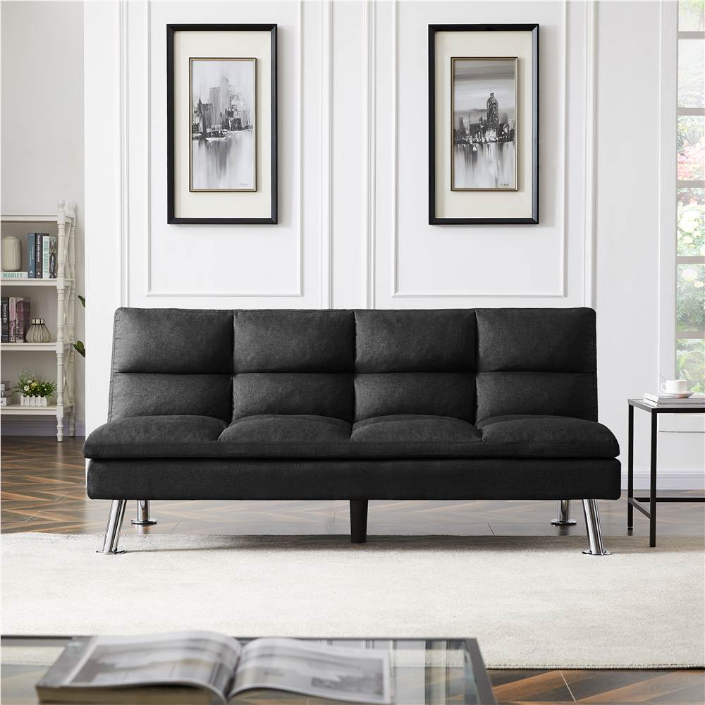 

Twin Size Polyester Upholstered Sofa Bed Solid Wood Frame with Adjusting Backrest and Metal Legs for Office, Living Room, Guest Room, Apartment - Black