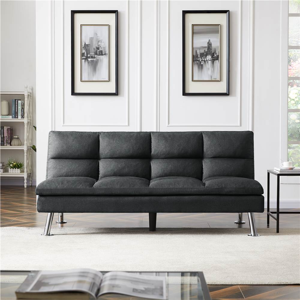

Twin Size Polyester Upholstered Sofa Bed Solid Wood Frame with Adjusting Backrest and Metal Legs for Office, Living Room, Guest Room, Apartment - Dark Grey