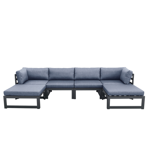 Outdoor 4-Seat Modular Sofa with 2 Ottomans Gray