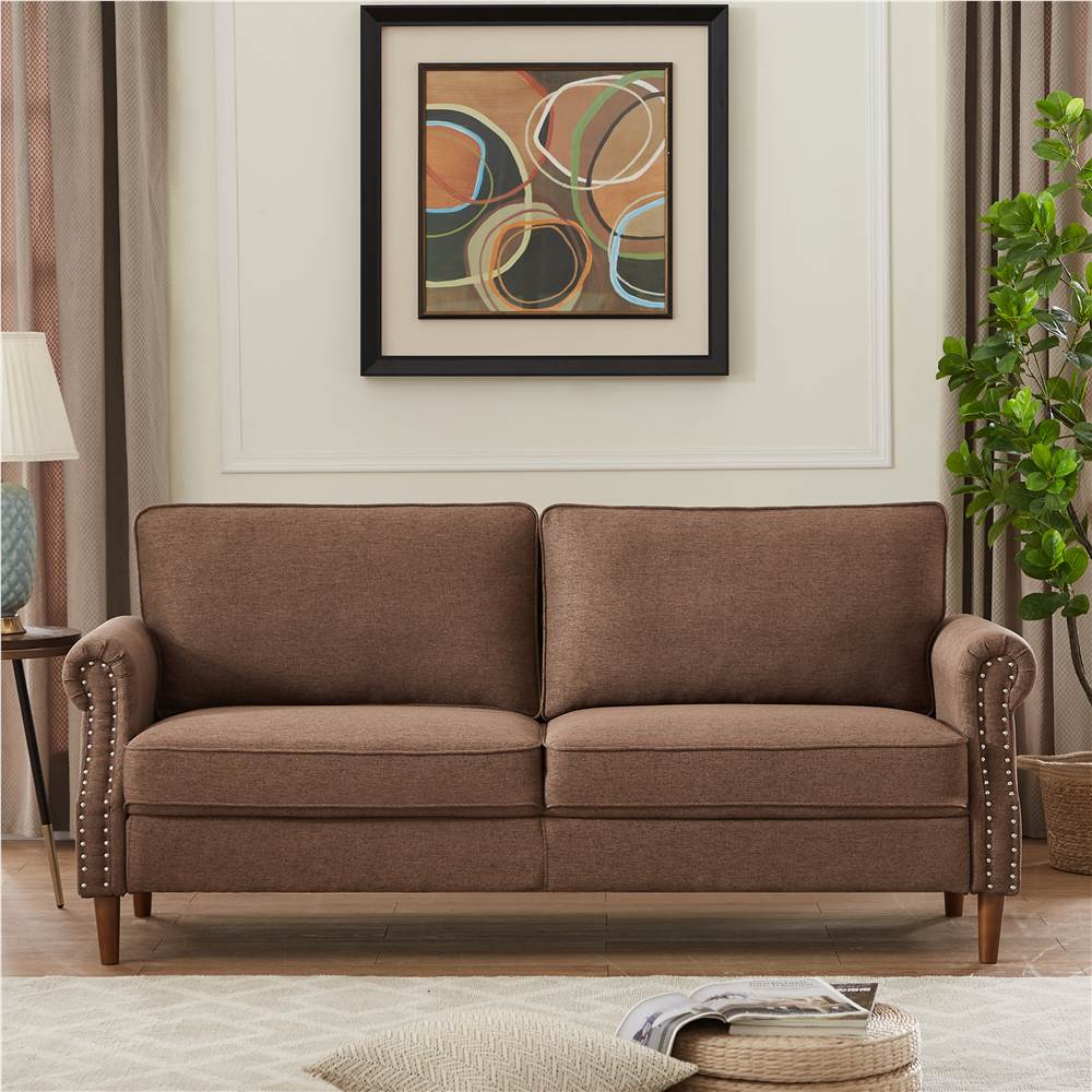 3-Seat Linen Upholstered Sofa with Backrest and Armrests for Living Room, Bedroom, Office, Apartment - Brown