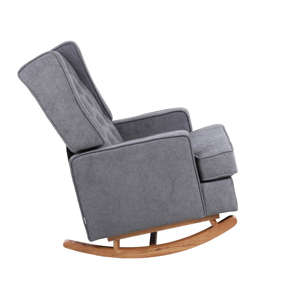 COOLMORE Linen Upholstered Rocking Chair With Rubber Wood Feet And High Backrest For Nursery, Living Room, Apartment - Dark Grey 9 COOLMORE living room Comfortable rocking chair accent chair with Dark Grey fabric