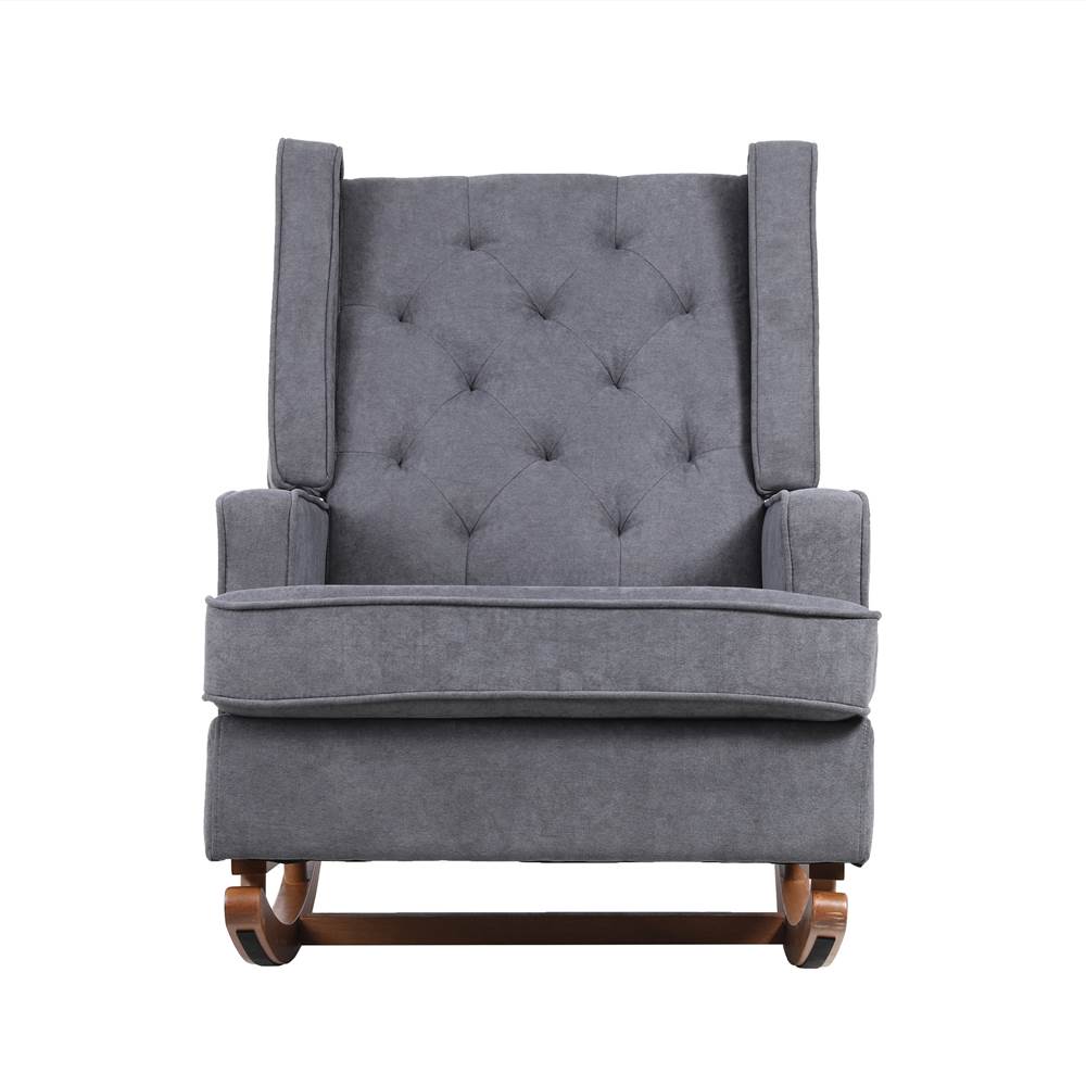 COOLMORE Linen Upholstered Rocking Chair With Rubber Wood Feet And High Backrest For Nursery, Living Room, Apartment - Dark Grey 12 COOLMORE living room Comfortable rocking chair accent chair with Dark Grey fabric