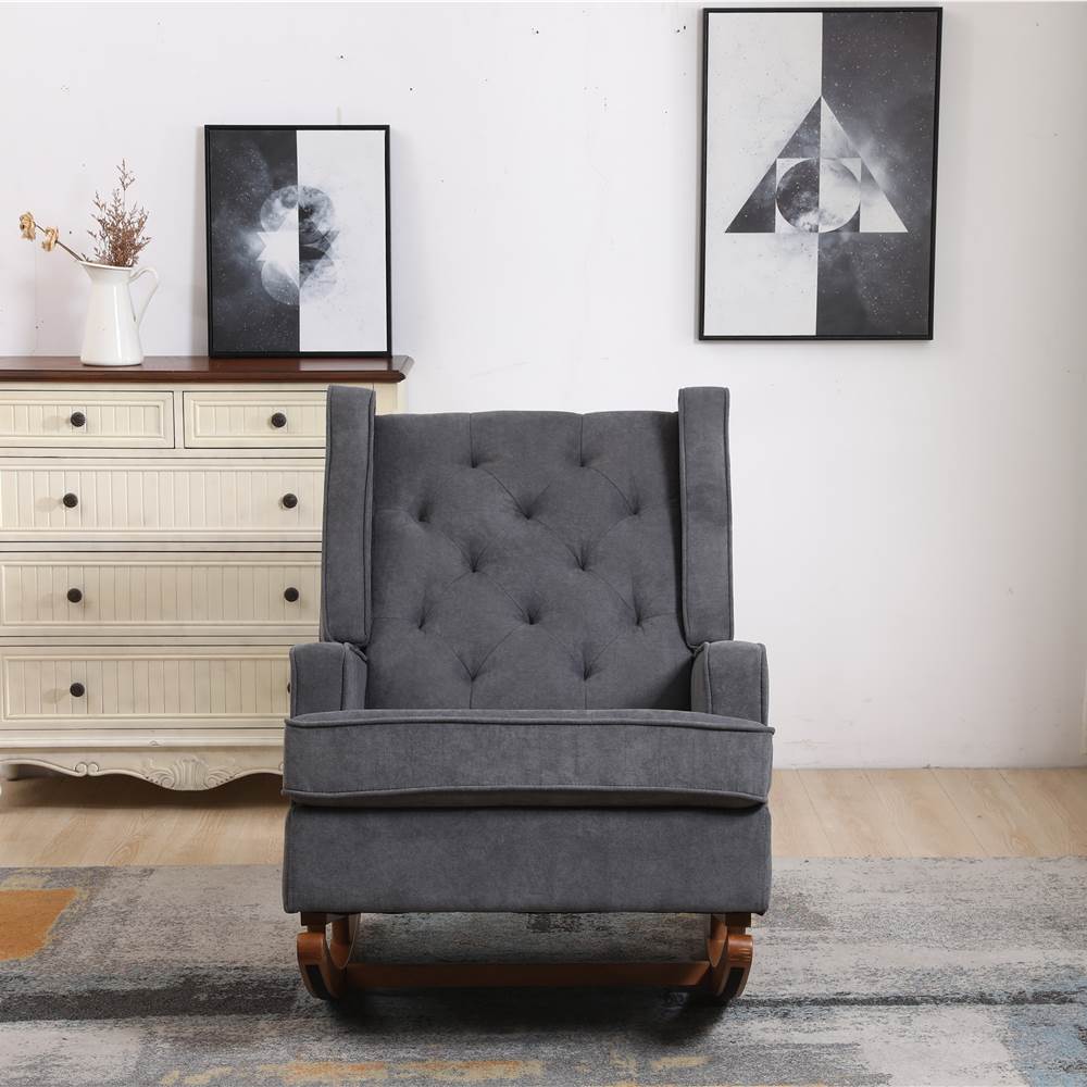 COOLMORE Linen Upholstered Rocking Chair With Rubber Wood Feet And High Backrest For Nursery, Living Room, Apartment - Dark Grey 13 COOLMORE living room Comfortable rocking chair accent chair with Dark Grey fabric