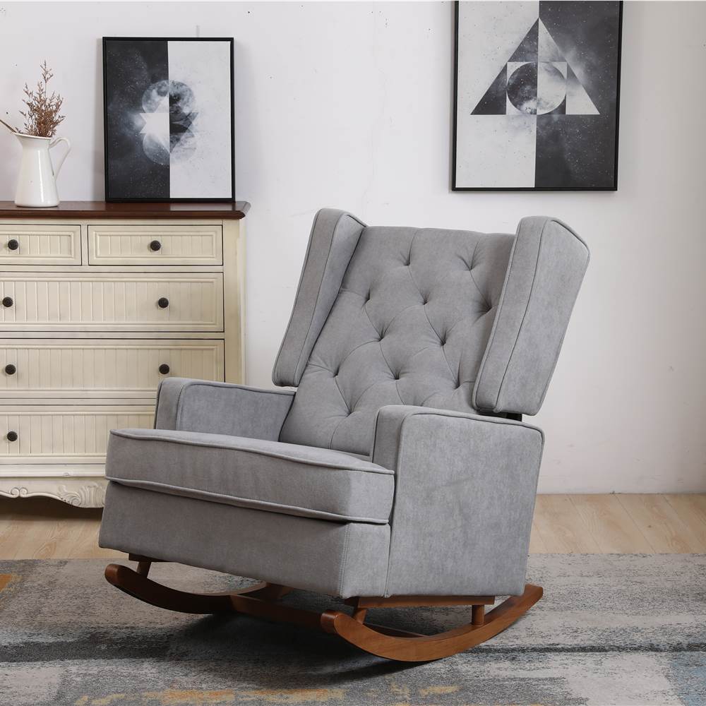 COOLMORE living room Comfortable rocking chair accent chair with light grey fabric