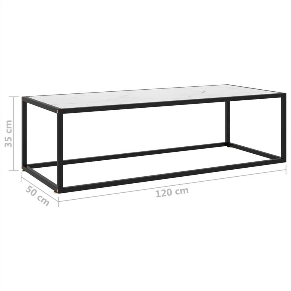 Tea Table Black with White Marble Glass 120x50x35 cm