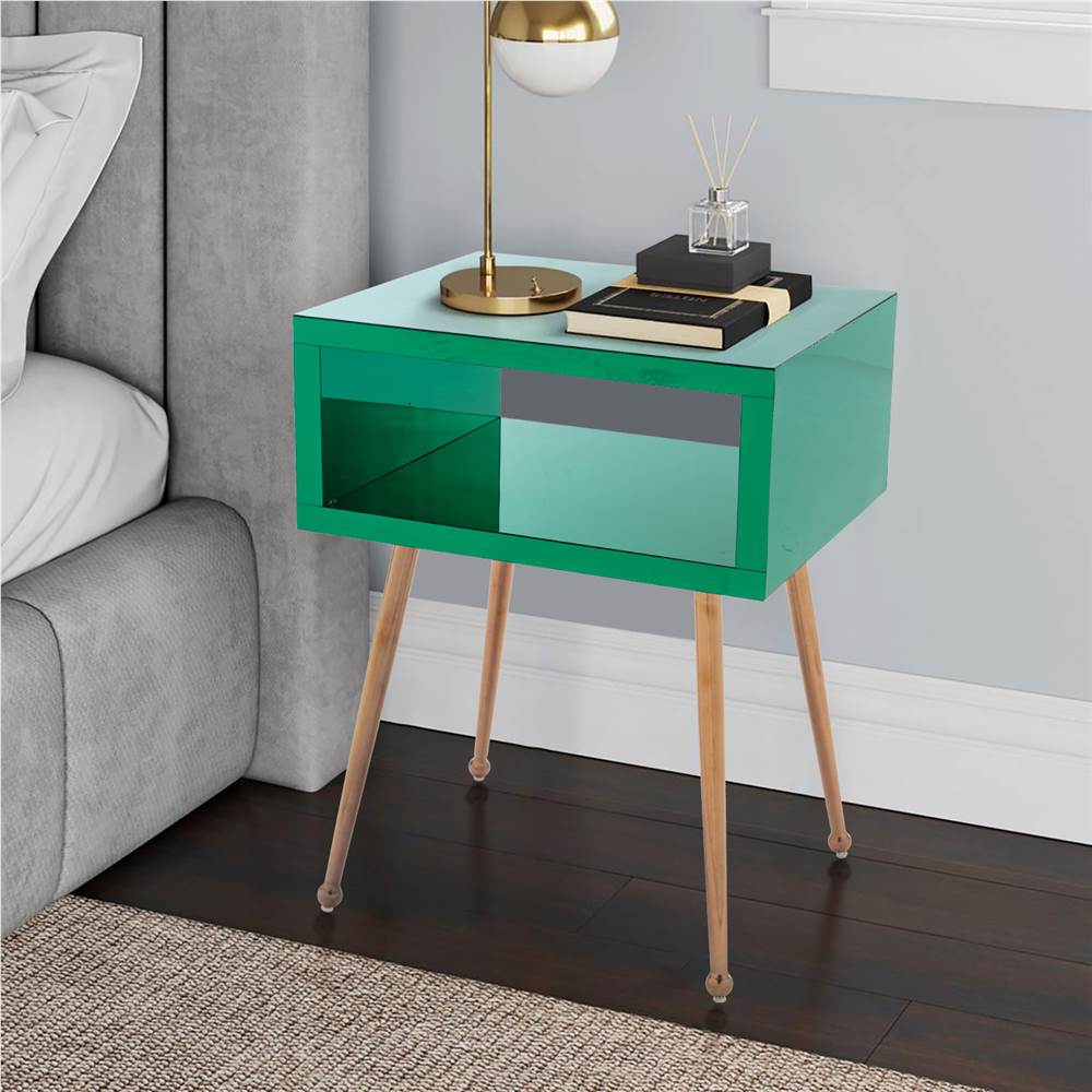 

COOLMORE Mirror Bedside Table End Table with Metal High Legs for Living Room, Bedroom, Office, Dressing Room - Green