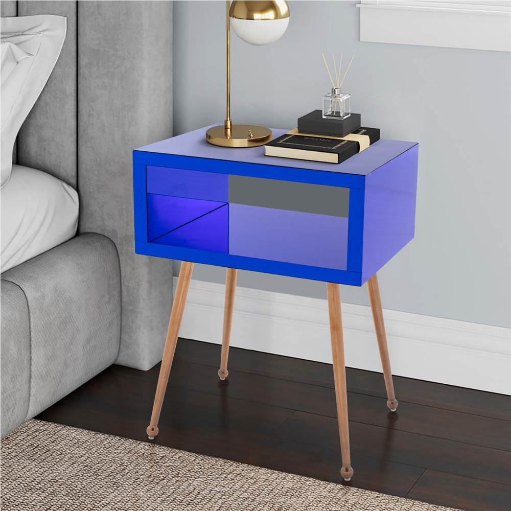 

COOLMORE Mirror Bedside Table End Table with Metal High Legs for Living Room, Bedroom, Office, Dressing Room - Navy