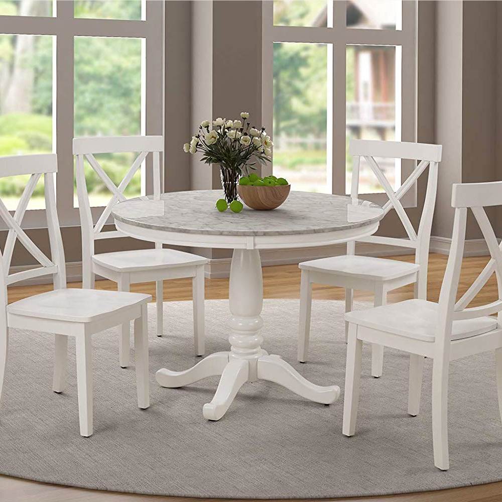 

Orisfur 5 Pieces Wooden Dining Set Including 1 Table and 4 Chairs for Kitchen, Living Room, Cafe, Reception Room - White