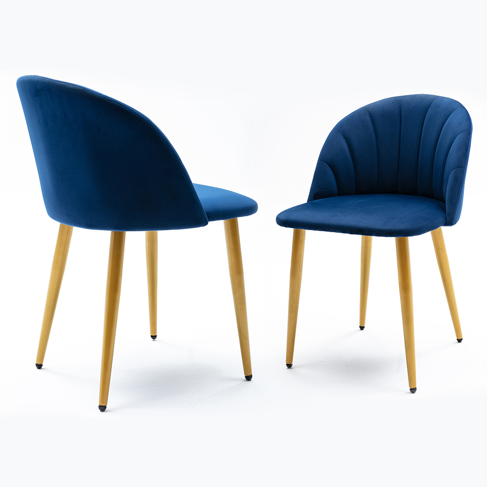 

HengMing Velvet Dining Chair Set of 2, with Curved Backrest and Metal Legs for Living Room, Bedroom, Office, Restaurant, Apartment - Blue